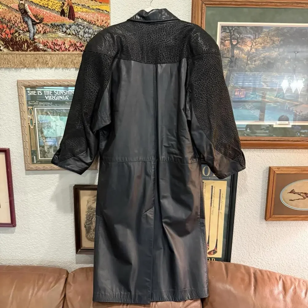 Vintage 80s Global Identity G-III Women’s Black Leather Trench Coat Size‎ Medium
